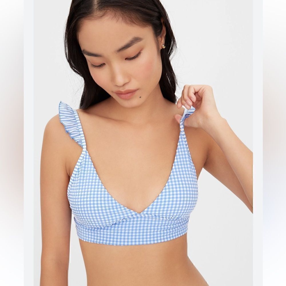 Aerie Plaid gingham ruffle bikini top Size Small